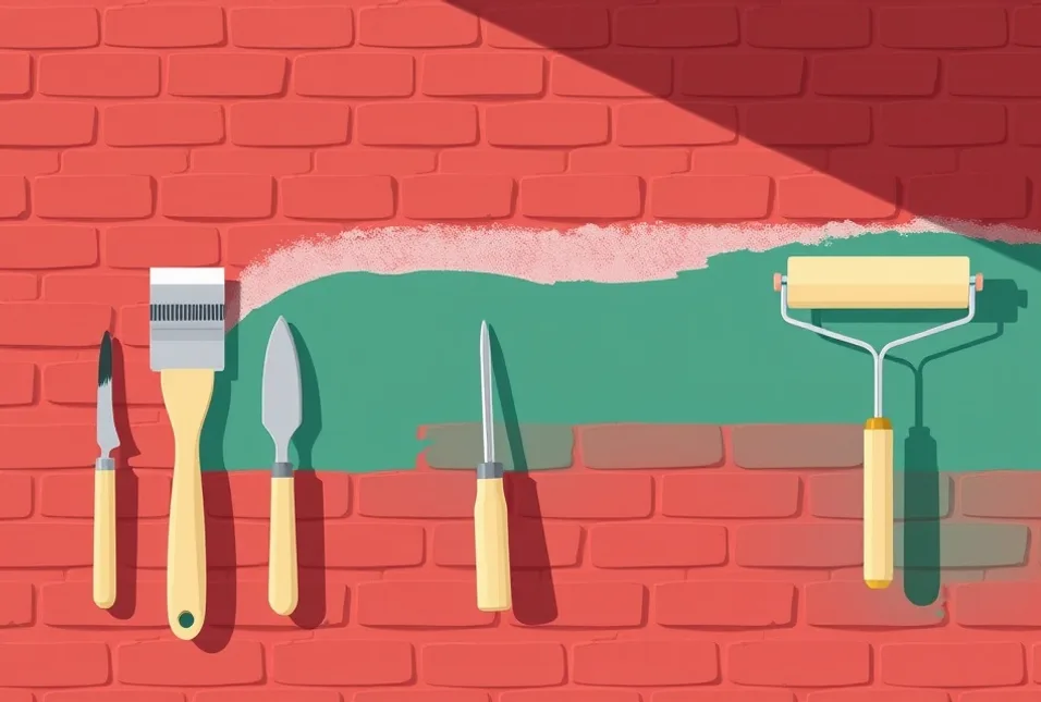 Outils de peinture disposés dans l'ordre des étapes du chantier