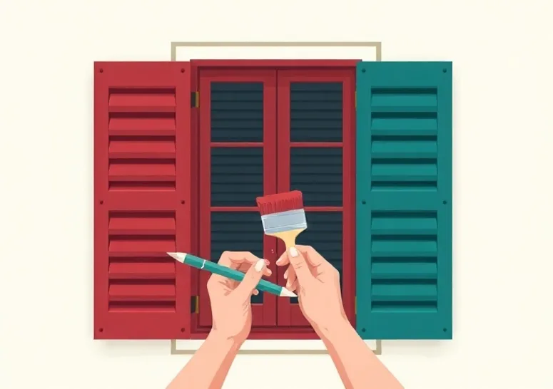 Mise en peinture au pinceau de volets et d'encadrements en bois