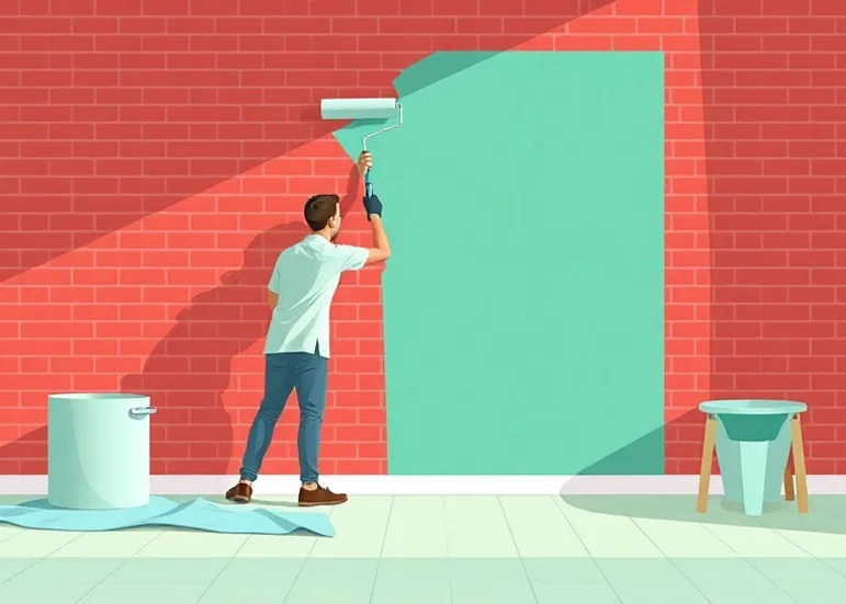 Peintre appliquant la peinture au rouleau sur un mur de salon